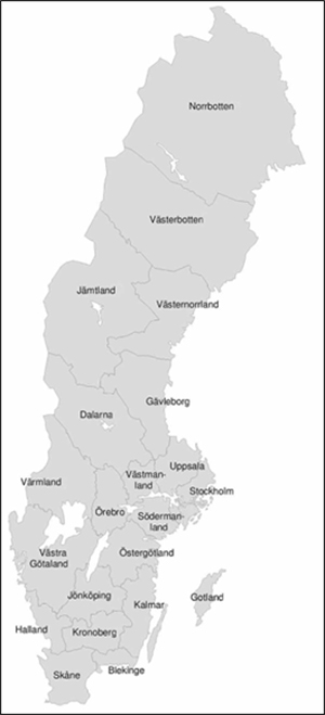 Karta över Sverige med länsindelning